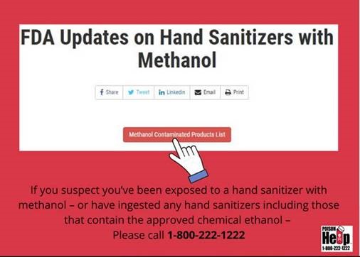 Alert on methanol hand sanitizers